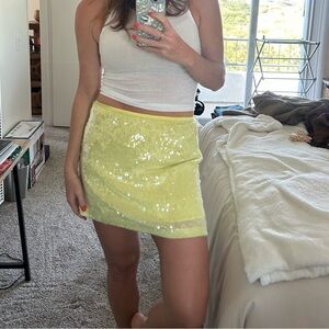 Yellow Sequin Mini Skirt